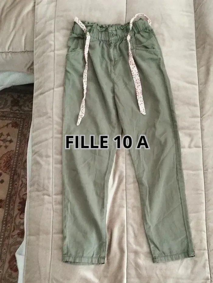 Pantalon twell Vertbaudet fille 10 ans vert militaire - photo numéro 7