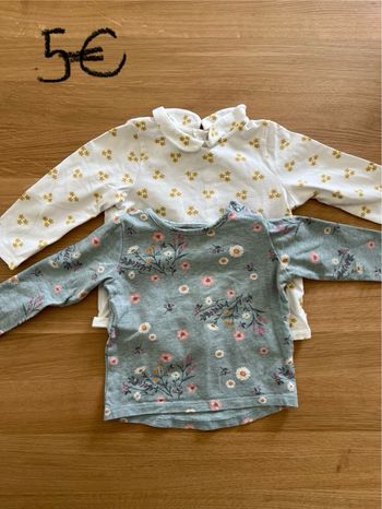 Lot de 2 T-shirts manche longue fleuris 6 mois