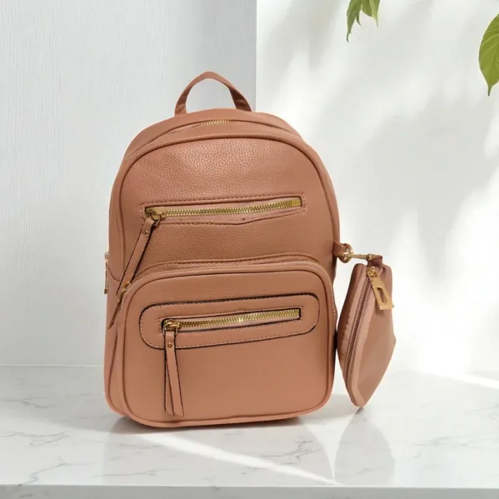 Mini sac à dos élégant avec pochette assortie – Rose poudré neuf - photo numéro 3