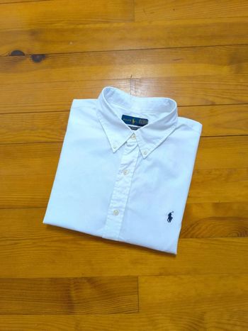 Chemisette Ralph Lauren - Feather Weight Twill - Logo brodé marine - Blanc - Taille XL
