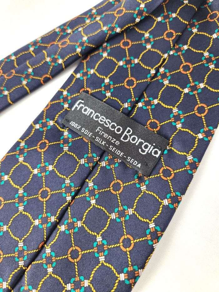 Cravate Francesco Borgia en Soie Motif géométrique Bleu marine - photo numéro 7