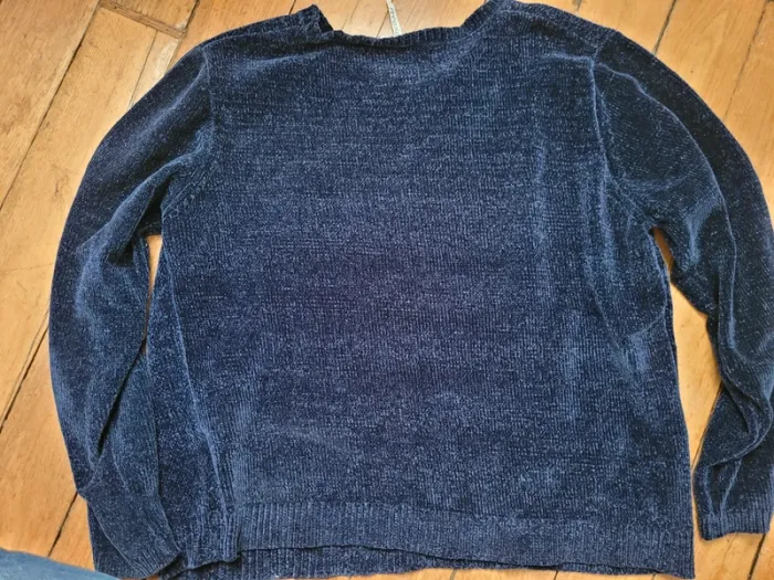 Pull maille chenille - Bleu marine - Vintage - photo numéro 4