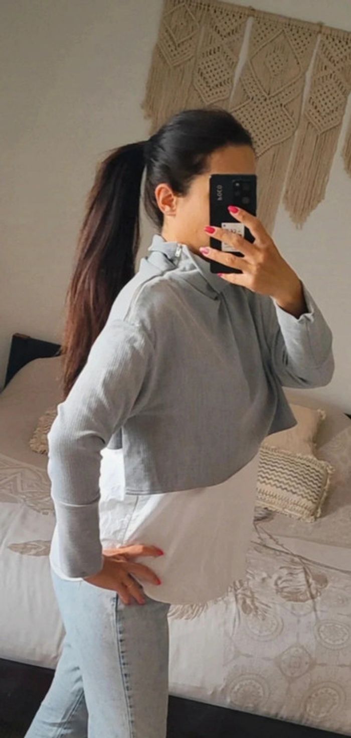 Pull chemise Zara trafaluc M gris blanc - photo numéro 2