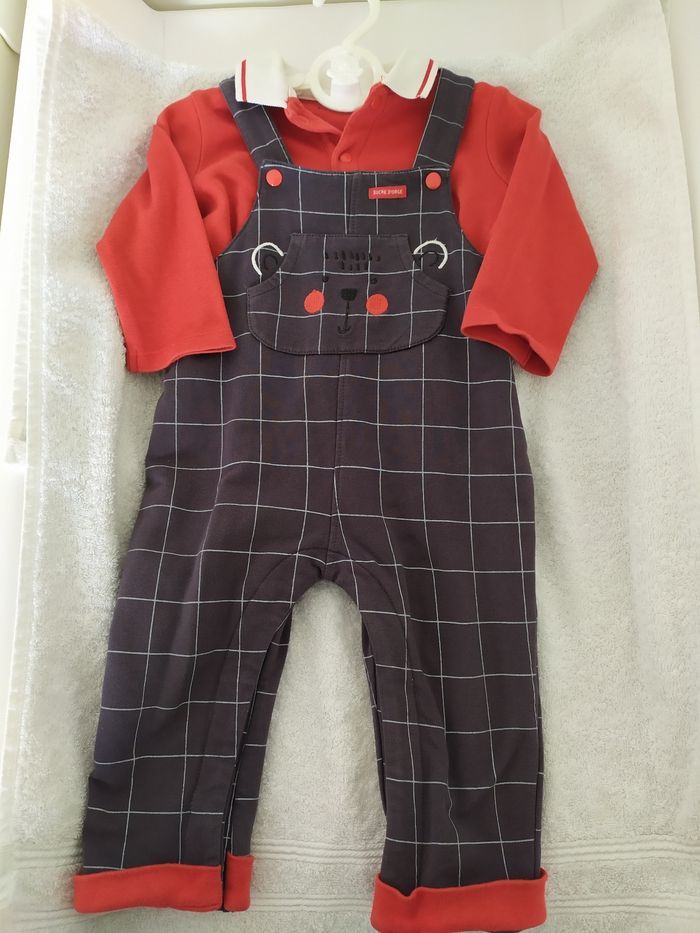 Ensemble salopette+ polo sucre d orge 9 mois