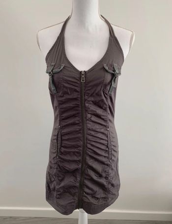 Robe plissée dos nu gris et marron Y2K T38 M