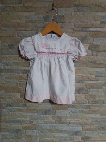 Robe blanc/rose brodée18M