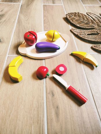 🍎 Jeu d'imitation - Dinette en bois Set de Fruits et Légumes à découper  -