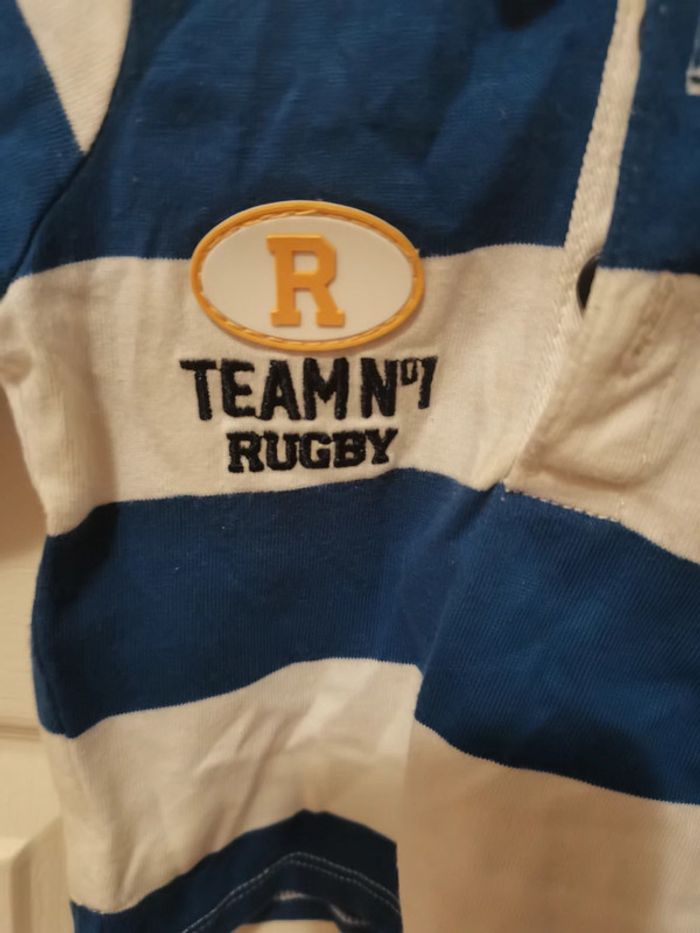 Polo rayé, imitations maillot de rugby. Blanc et bleu - photo numéro 2