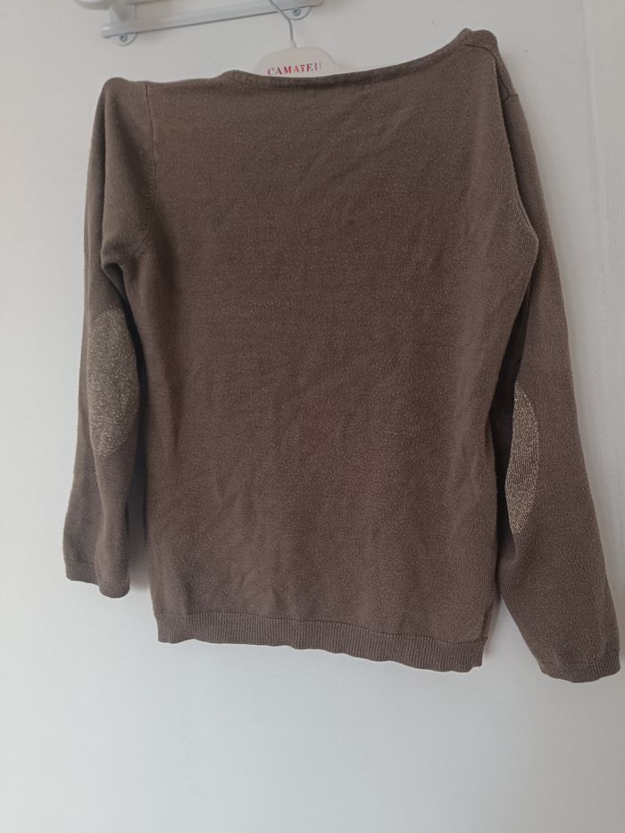 Pull fin marron glacé - Coudières pailletées - Taille M - photo numéro 4