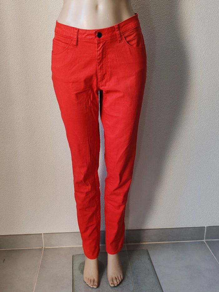 Pantalon enduit skinny rouge - photo numéro 7