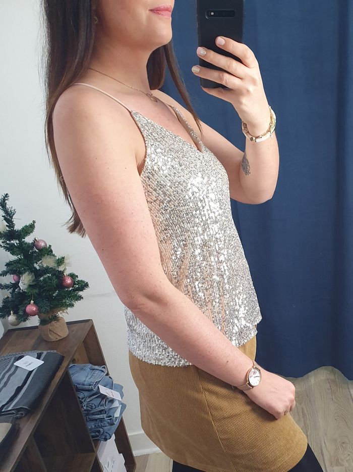 Top beige champagne à sequins Taille M/L - photo numéro 4