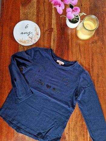 T-shirt manches longues sequins chat Dpam