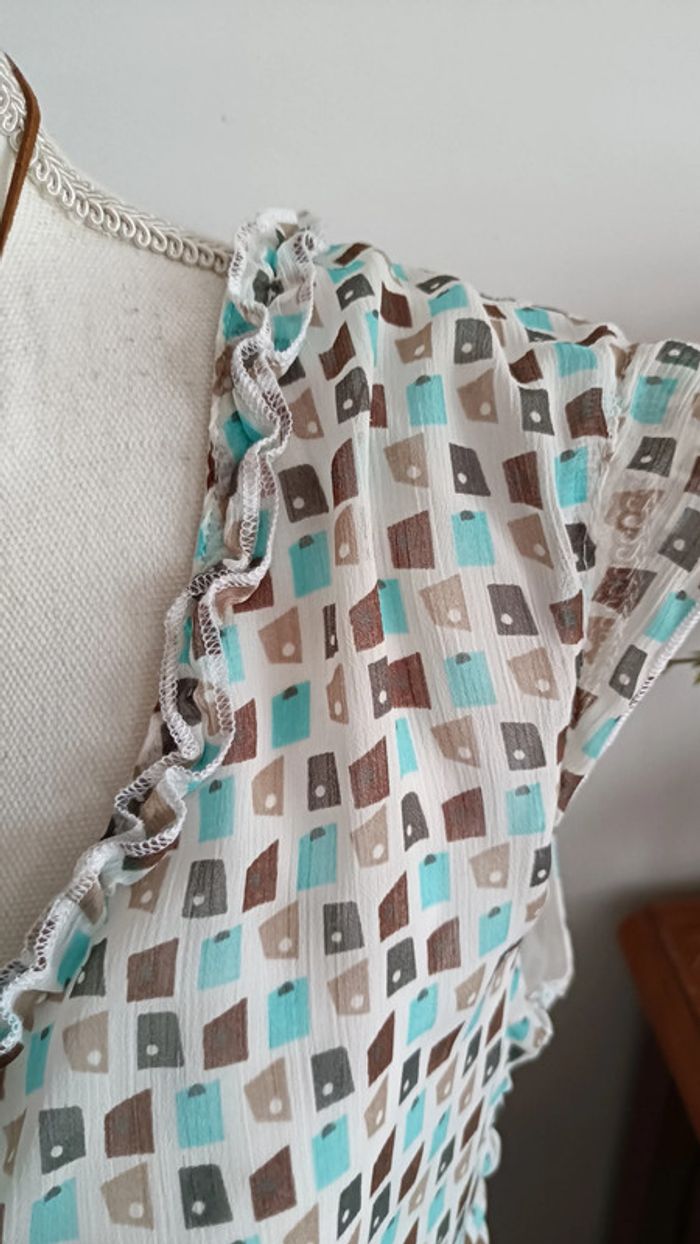 Jolie robe crème imprimé turquoise - photo numéro 3