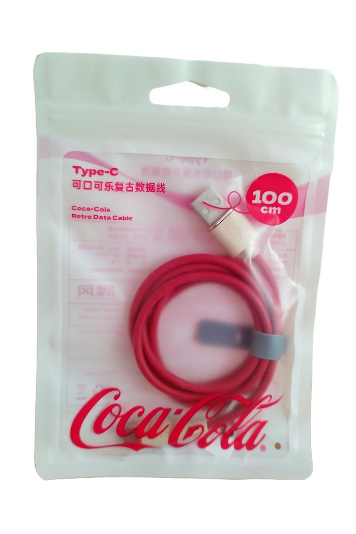 COCA-COLA - Câble USB type-C - 100cm - Beige/Rouge - Neuf et scellé