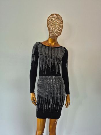 Robe Manches Longues avec Strass Noire Femme Taille Unique
