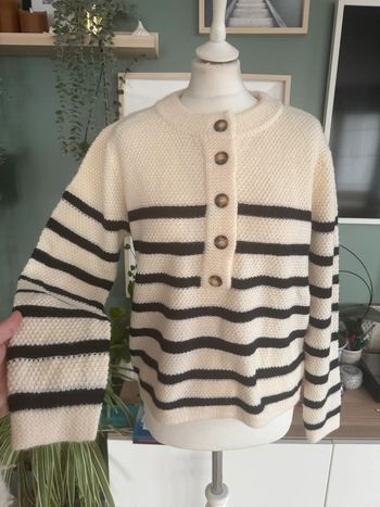 Pull marinière doux écru beige noir rayés taille S/M