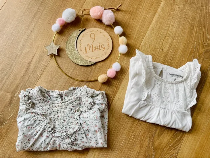 🌟Lot de 2 haut filles manches longues - 9 mois