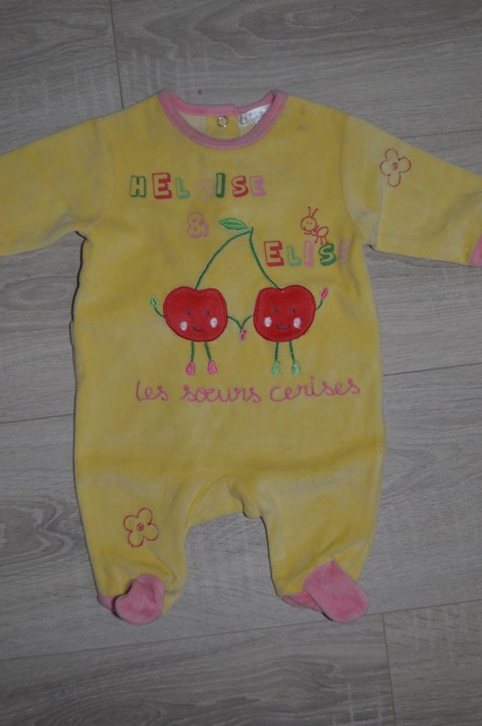 Pyjama velours jaune cerises Kitchoun 1 mois