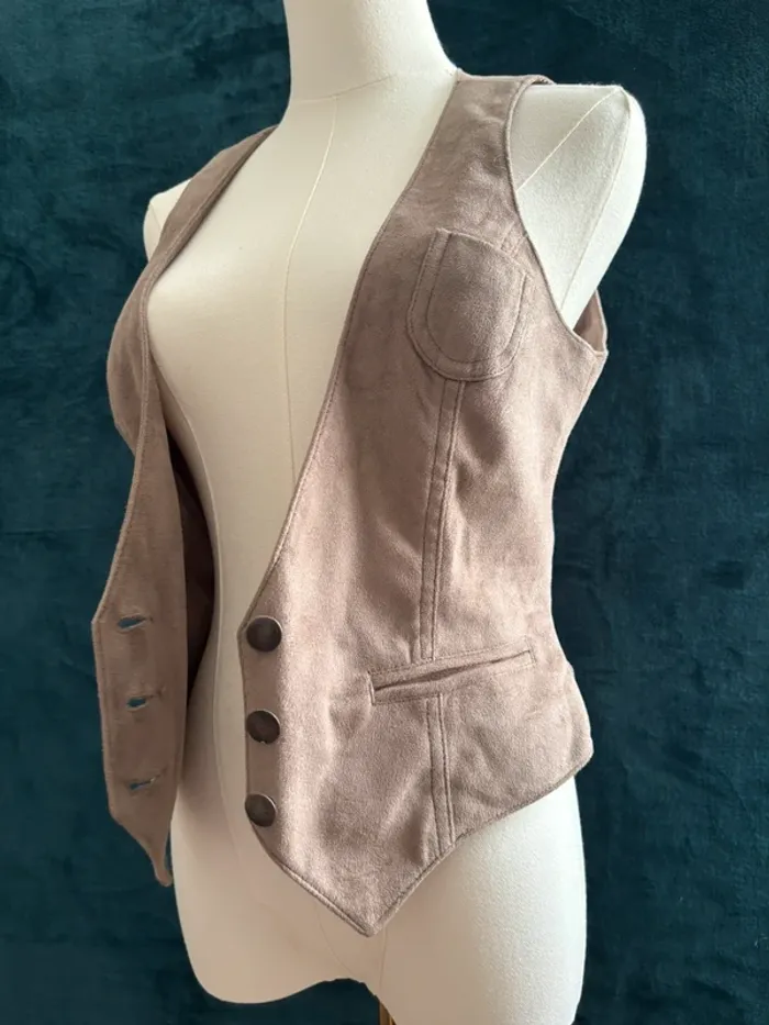 Gilet sans manches camel suédine vintage Camaïeu – taille 40 (équiv. M/L)
