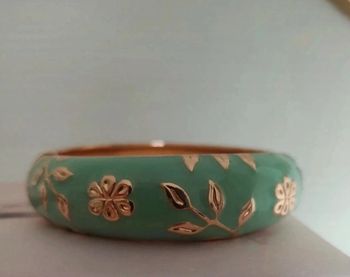 Manchette vert turquoise et doré - Motif fleurs et feuilles