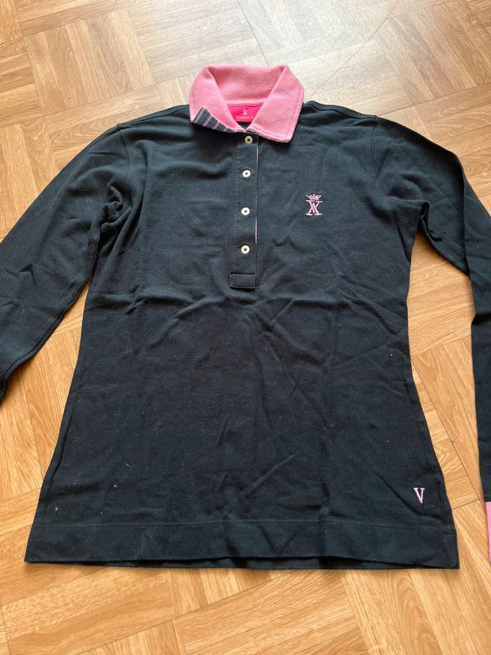 Polo à manches longues noir et rose Vicomte Arthur (NEUF) - photo numéro 2