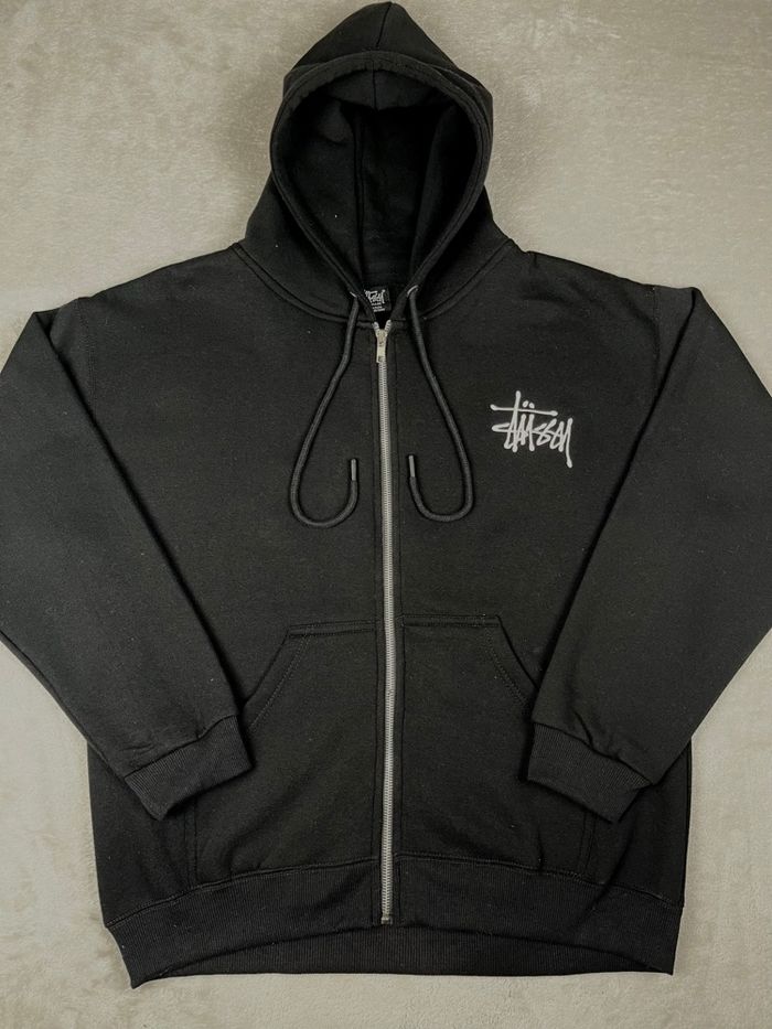 Pull à Capuche à Zip - Stussy - Noir et Blanc - Taille M - photo numéro 3