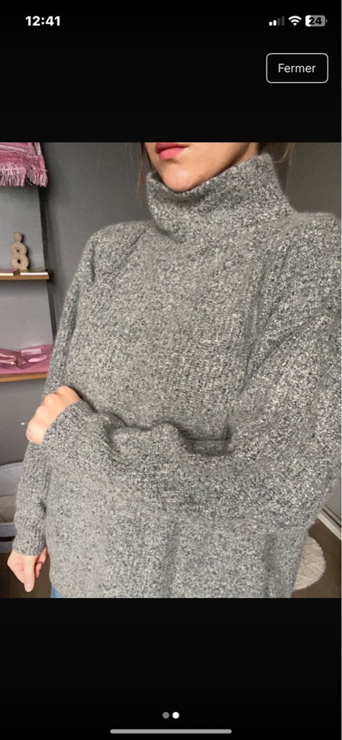 Pull d’hiver gris col montant en taille m - photo numéro 2