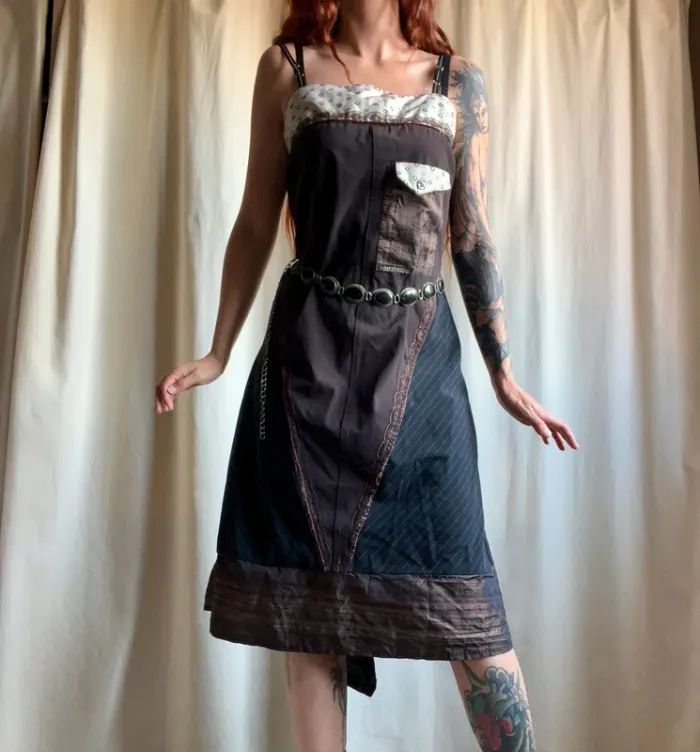 Robe mi longue asymétrique Patchwork Fairygrunge Witchy vintage made in France 🇫🇷 90s - Taille S - photo numéro 5