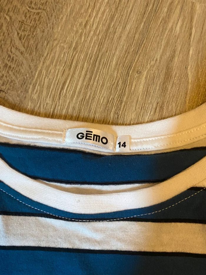 t-shirt rayé bleu et blanc, gémo, taille 14 ans XS - photo numéro 7