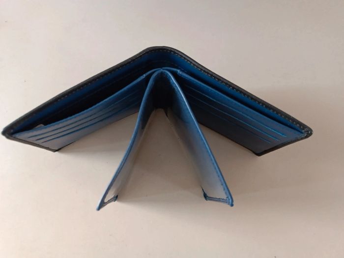 Portefeuille en cuir et coton father and son noir intérieur bleu marine. - photo numéro 7