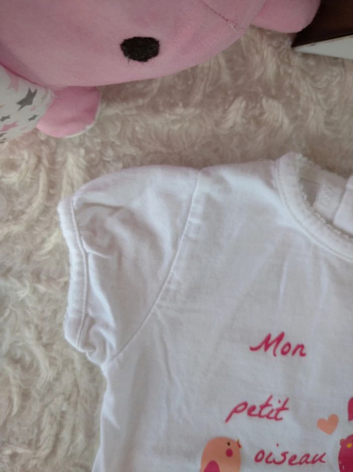 Tee shirt chemise manches courtes Fille 6 mois cœur mon petit Oiseau 100% coton - photo numéro 3