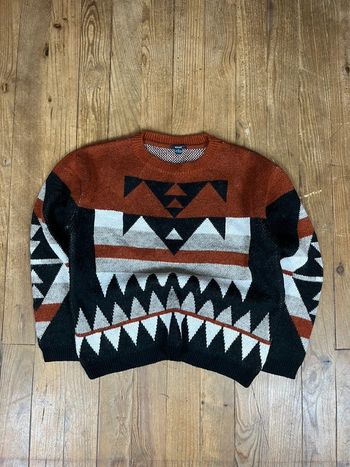 Pull style vintage maille motifs rayures multicolore M