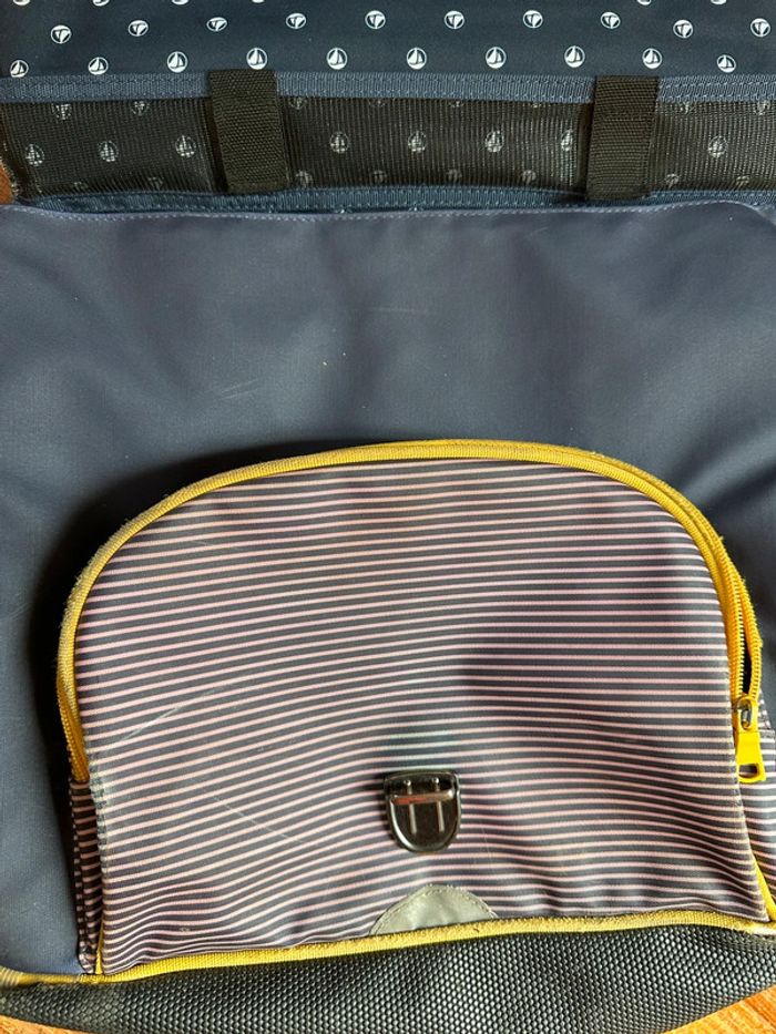 Grand cartable d’écolier vintage Tann’s édition limitée Petit Bateau bleu jaune rayé marin - photo numéro 11