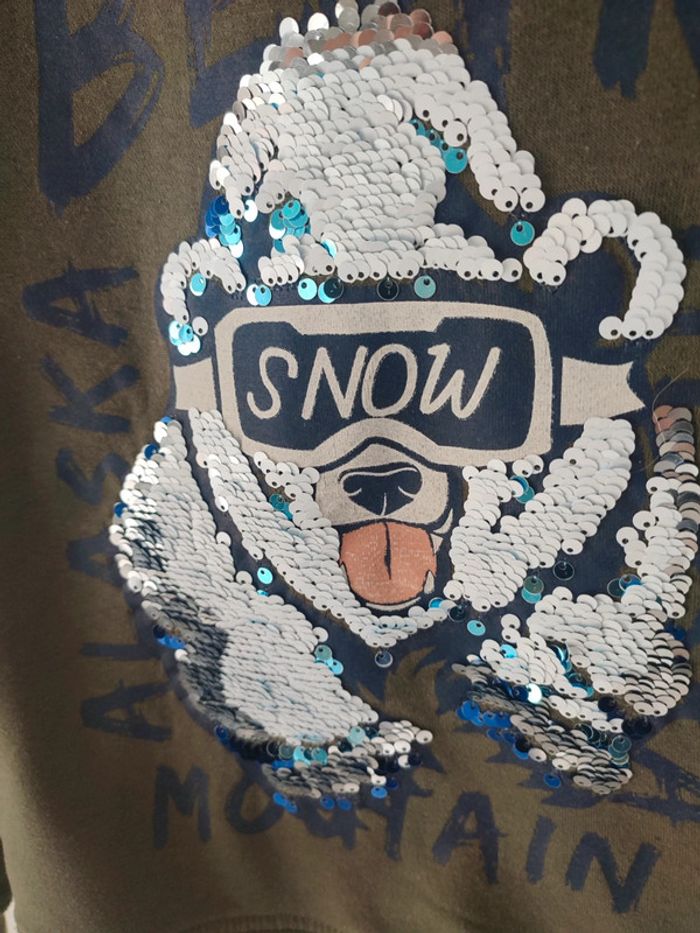 Sweat kaki à paillettes magiques - Taille 8 ans - photo numéro 3