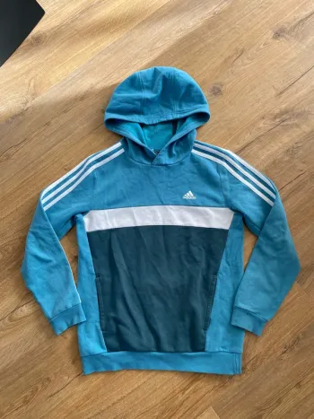 Sweat à capuche Adidas garçon 11/12 ans – Bleu & blanc – Très bon état