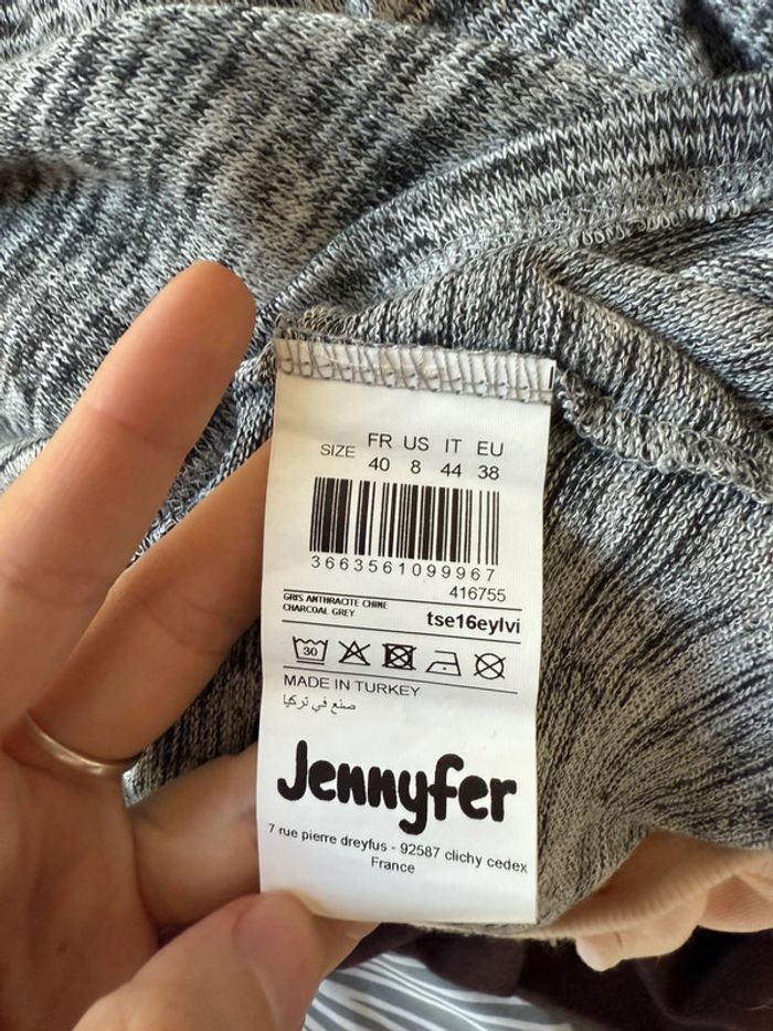 Haut t-shirt pull d'hiver gris moucheté décolleté en dentelle manches 3/4 - photo numéro 7