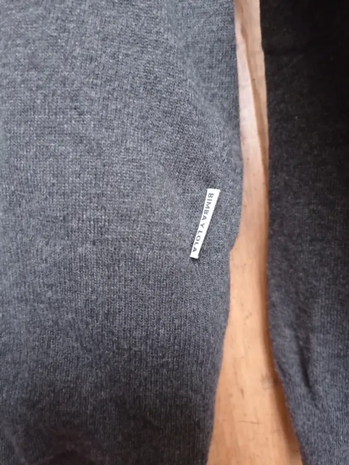 Pull gris col V Bimba y Lola 40% laine taille M - photo numéro 4