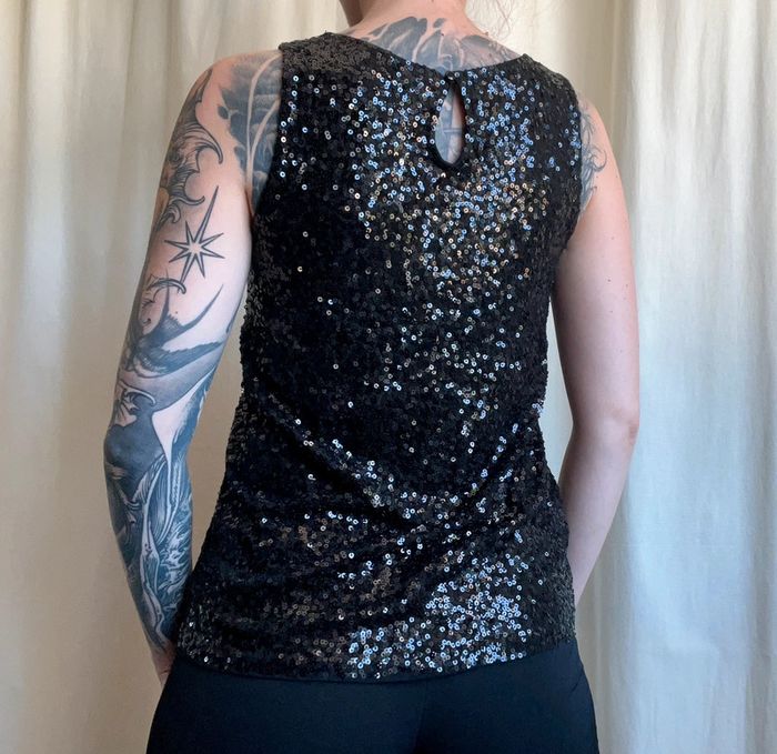 Top vintage y2k style Ibiza noir sequins Goth Coquette vintage - Taille S - photo numéro 4