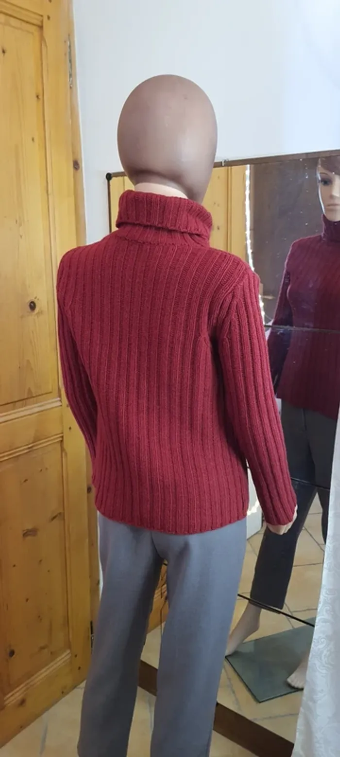 Pull col roulé femme rouge "Promod" taille S - photo numéro 4