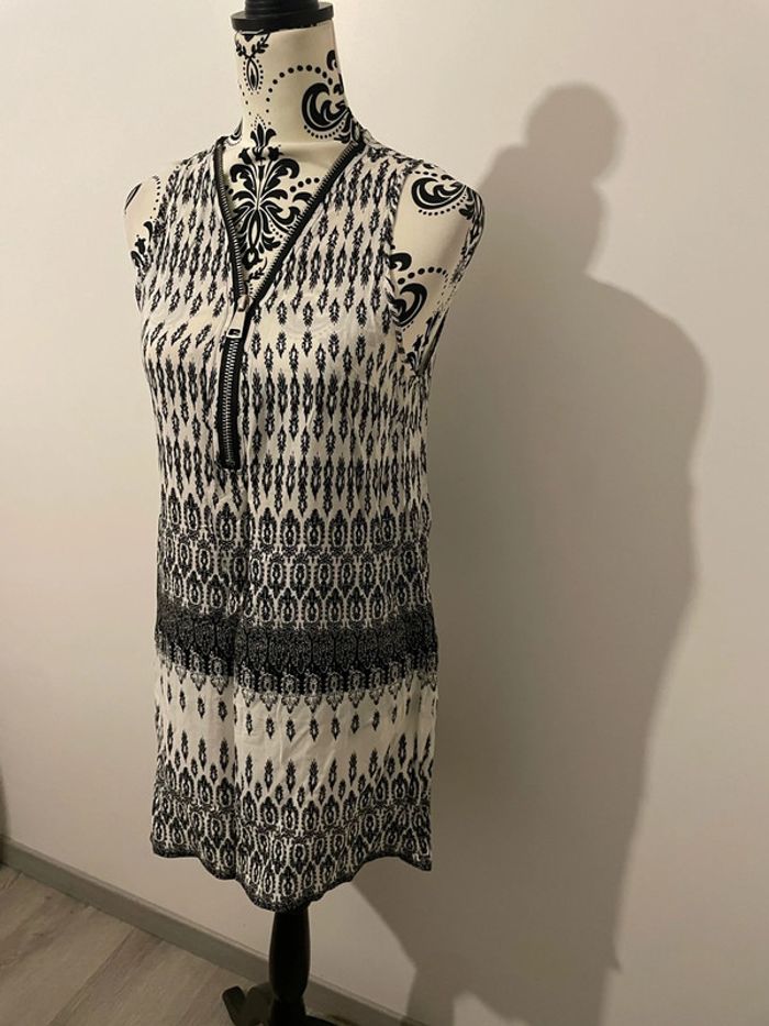 Robe tunique sans manche blanc à motifs noir kaylla taille 38 - photo numéro 3