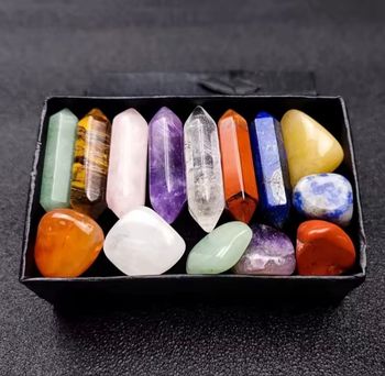 Coffret 14 pierres naturelles 7 chakras – lithothérapie – boîte cadeau 