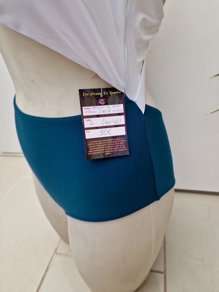 Maillot De Bain Sexy Effet 2 Pieces Blanc Bleu Petrol Marron - photo numéro 11