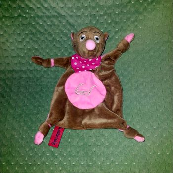 Doudou plat Pénélope la taupe Les petites Maries gris rose