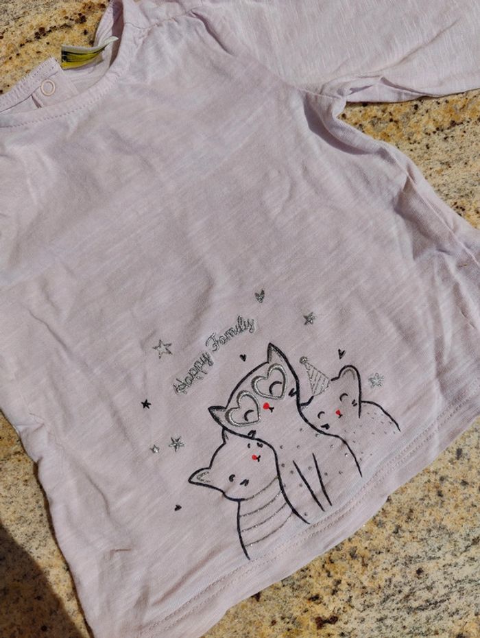 Tee shirt rose avec chat Tao 9 mois - photo numéro 2
