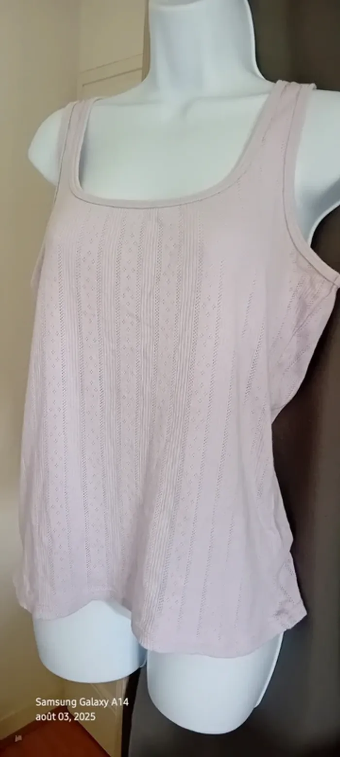Débardeur en coton motif rayures losanges ajouré mauve femme 42/44 edeis la redoute - photo numéro 12