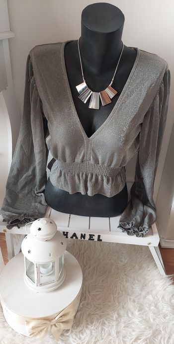 Blouse grise pailletée T.M Pull&Bear TBE 🪩