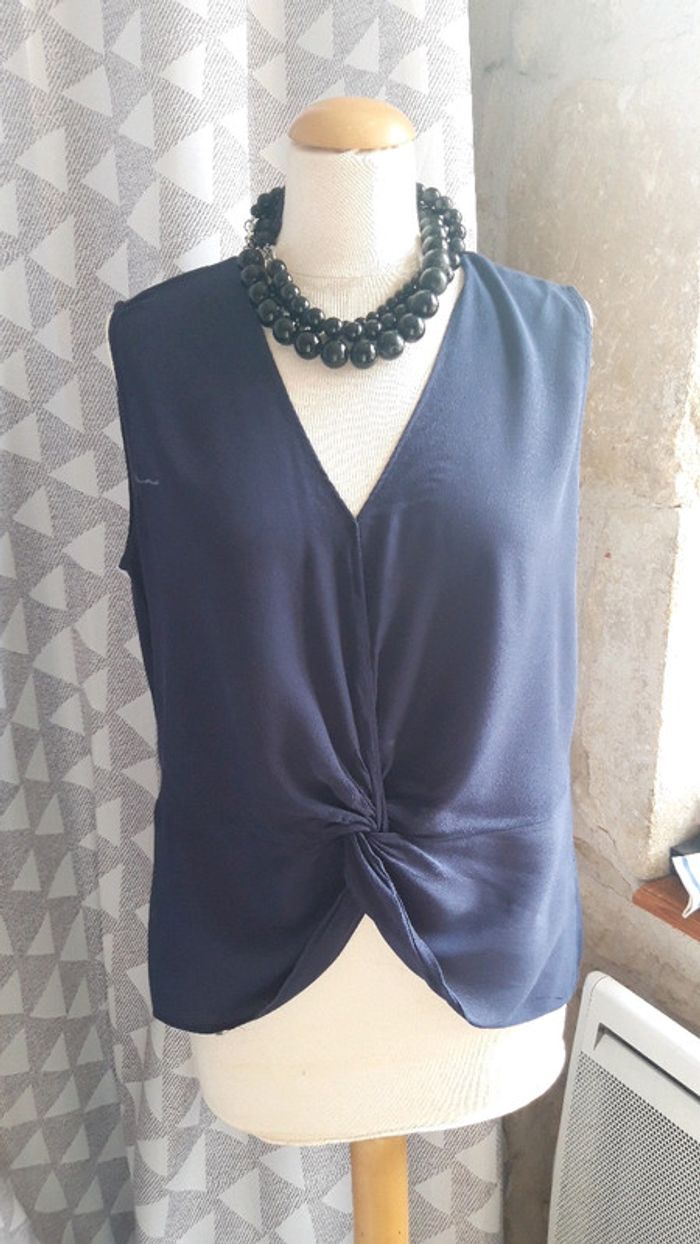 Haut blouse sans manches Zara taille L bleu marine