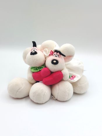 Peluches souris Diddl Diddlina enlacés couple de mariés DEPESCHE cœurs vintage