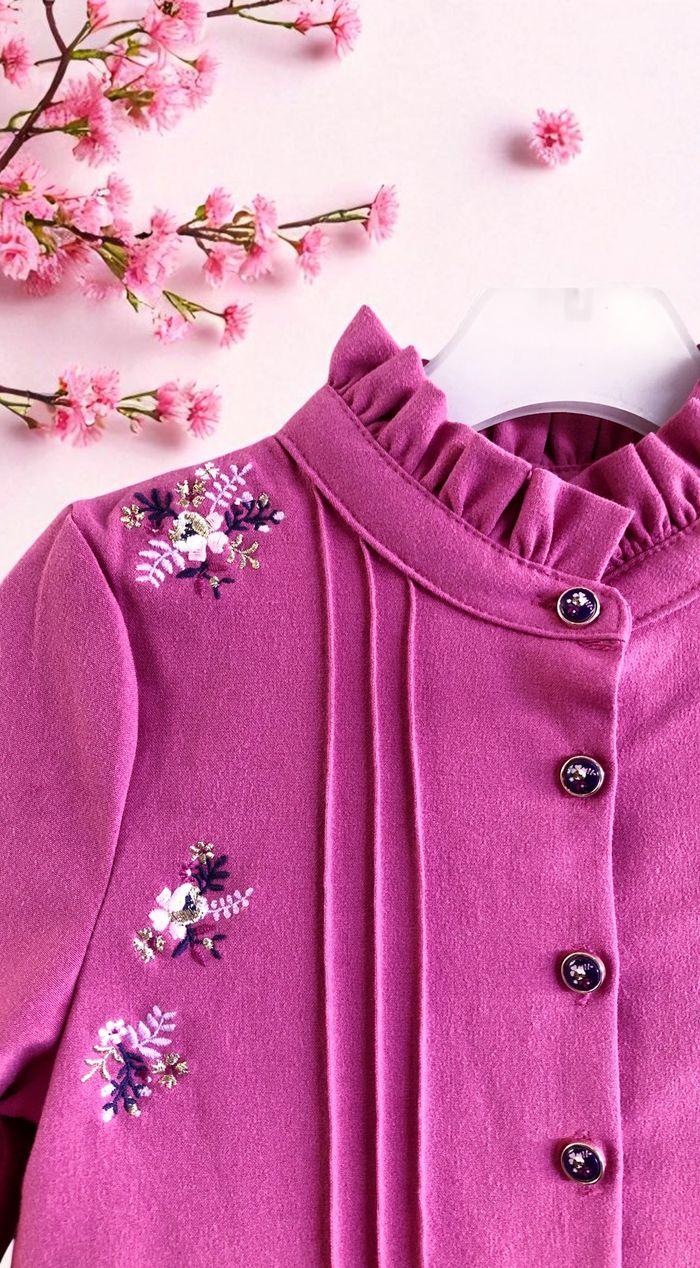 SERGENT MAJOR - ROBE FILLE VIEUX ROSE AVEC BRODERIES FLEURS, VOLANTS & PLIS 5A - photo numéro 5