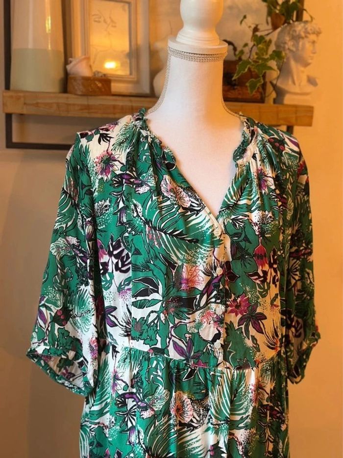 Robe IKKS imprimé fleuri végétal vert – T.42 - photo numéro 3